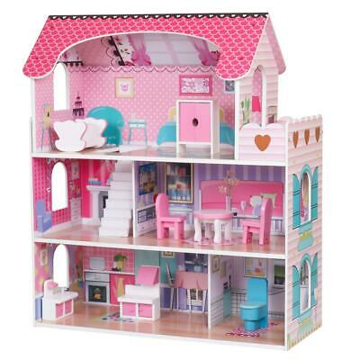 Girls Dream Wooden Pretend Play House Kids Doll Dollhouse Mansion W/ Furnitures