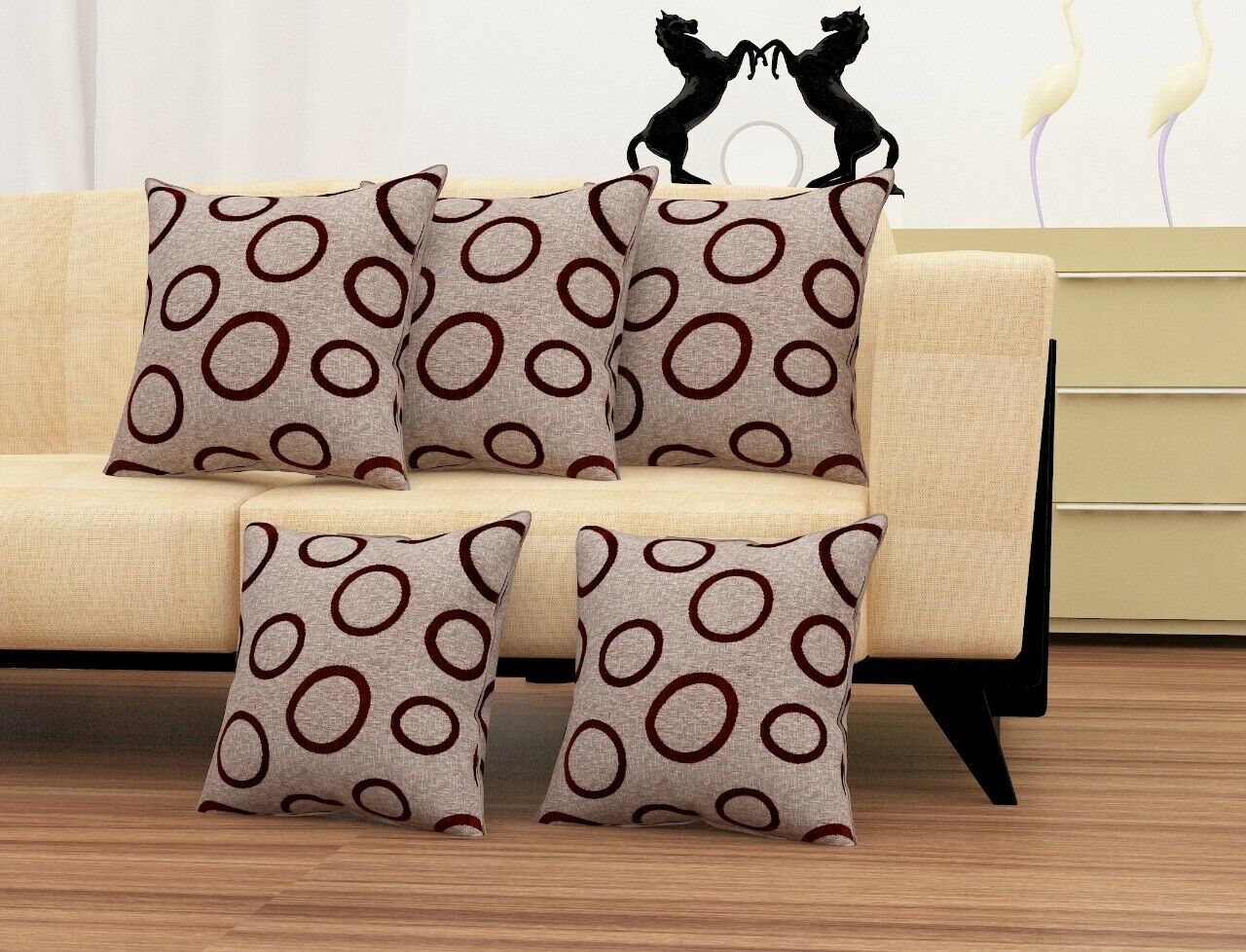 Brown Color Printed Latest Home Office Bedroom Decor Cushion Covers 5 Pieces Set