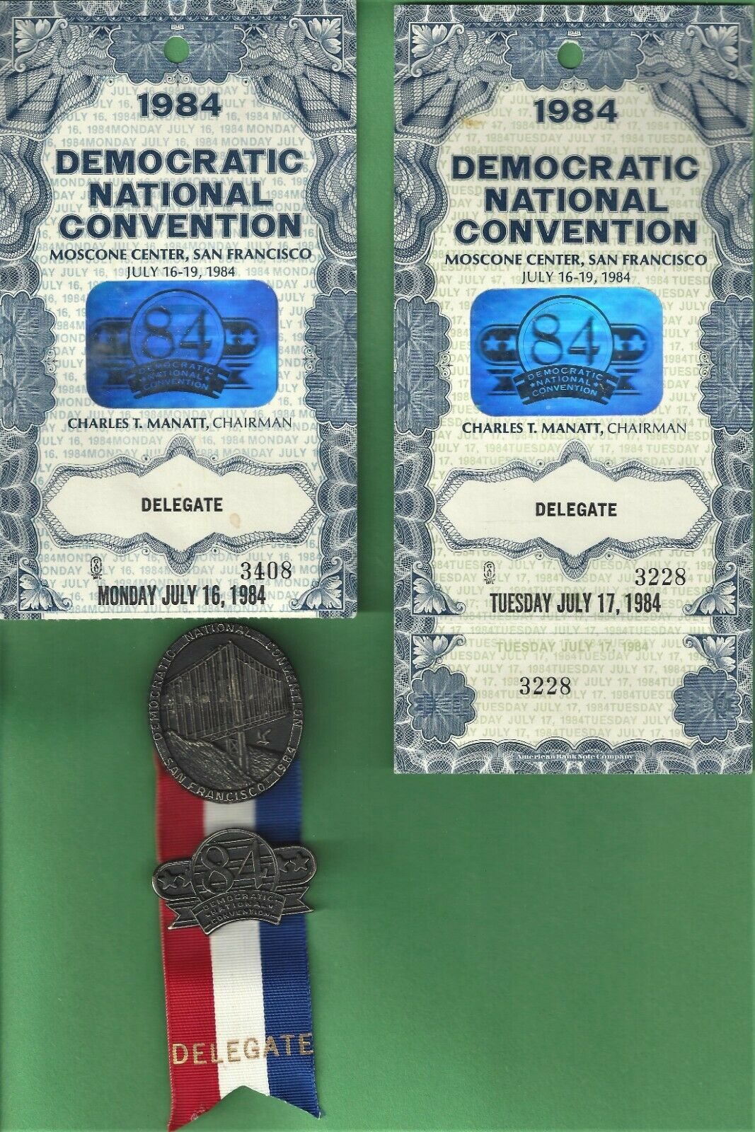 1984 Democratic National Convention, Delegate Badge And 4 Credentials