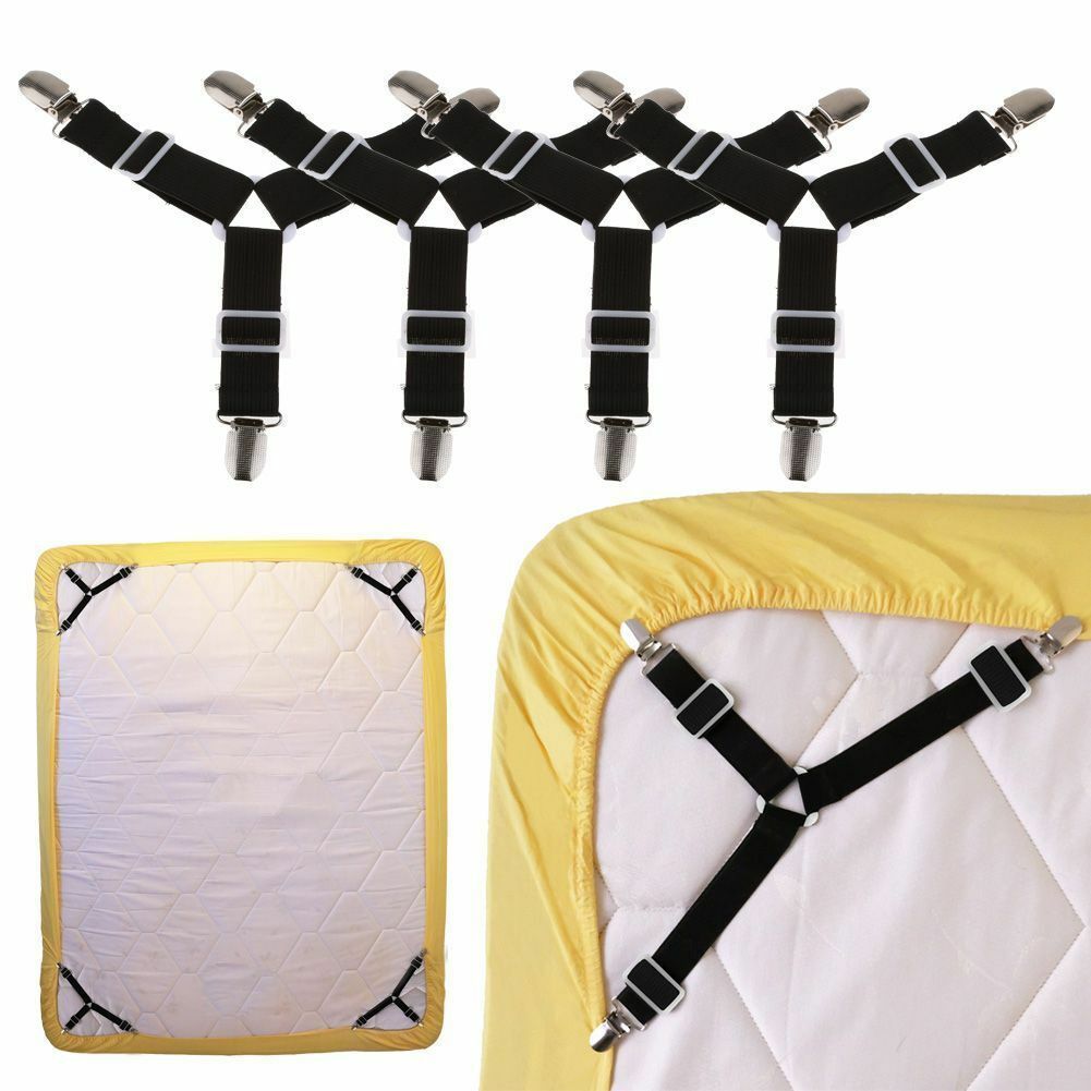 4pcs/set Triangle Bed Mattress Sheet Clips Straps Grippers Suspender Fastener