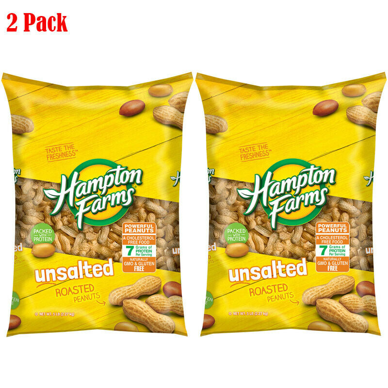 2 Packs - Hampton Farms Unsalted In-shell Peanuts 5 Lbs Total 10 Lbs Gluten Free