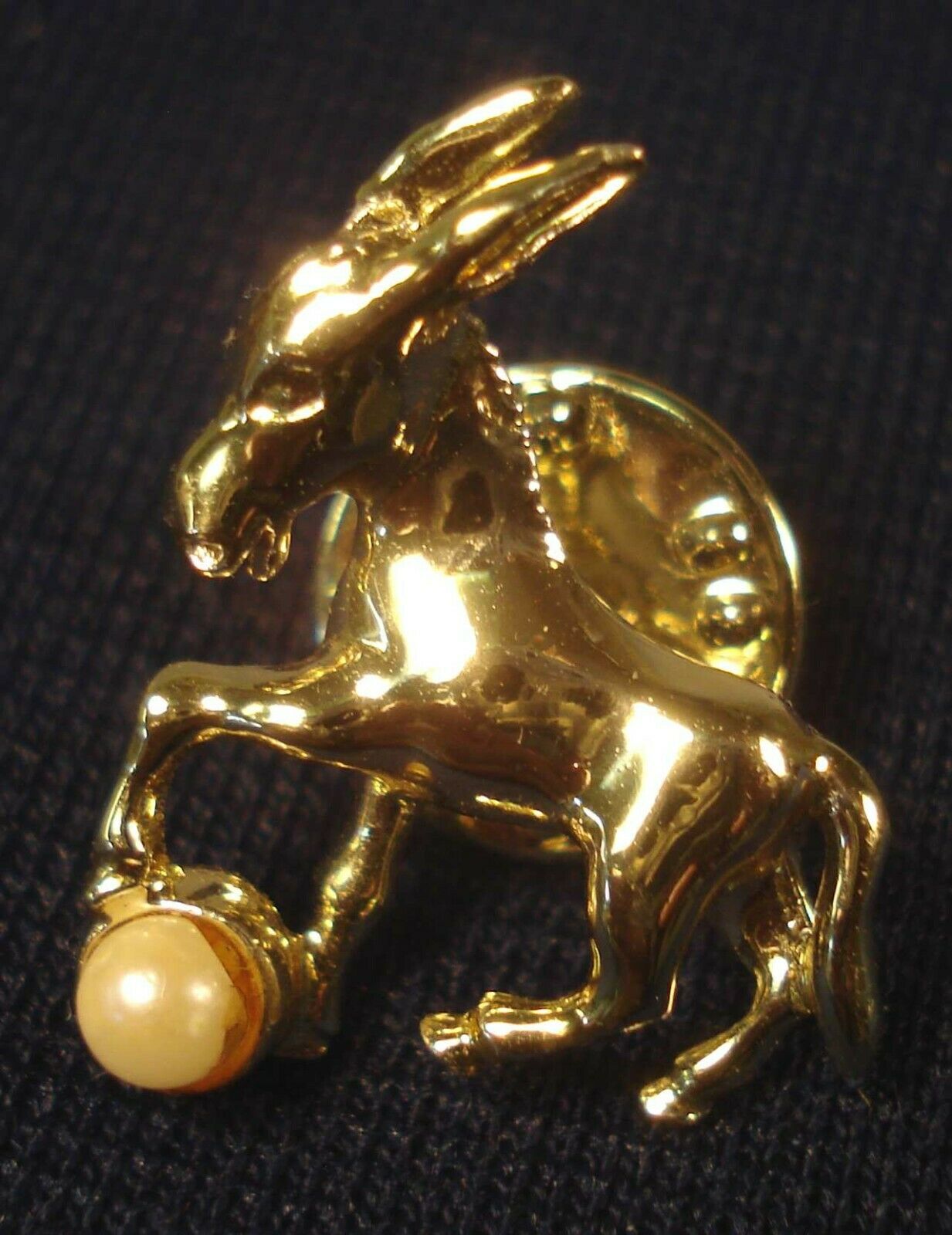 Democratic Donkey Lapel Pin With Pearl. Gold Toned.
