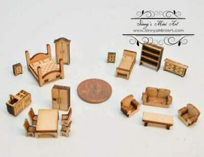 1:144 Laser Cut Dollhouse Four Room Furniture Kit / Diy Dollhouse Miniatures