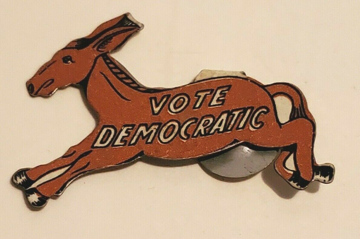 Vintage Vote Democratic Donkey Green Duck Tin Foldover Pin Political 1940's