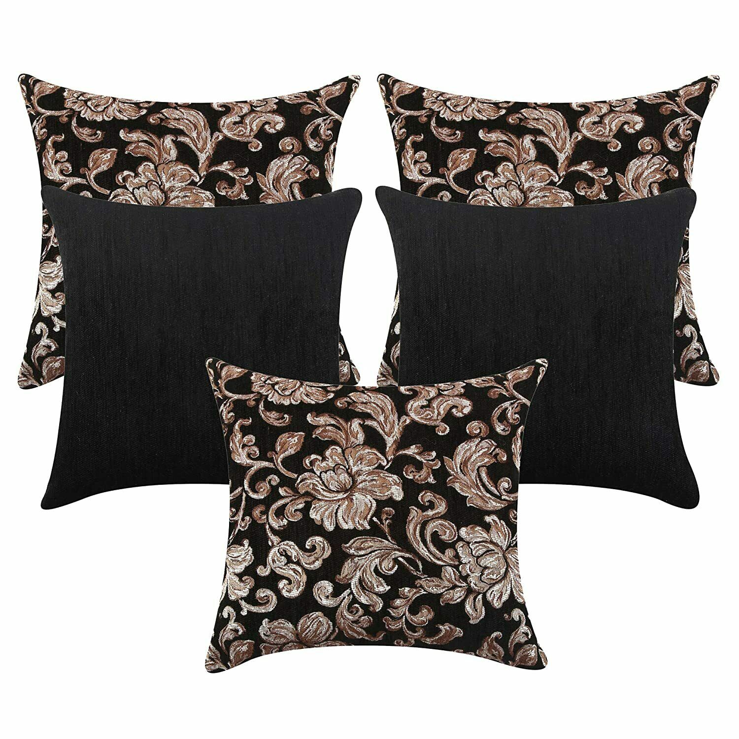 16 X 16 Inches, Set Of 5 Pcs Woven Jacquard Cushion Covers Of 150 Tc, Black