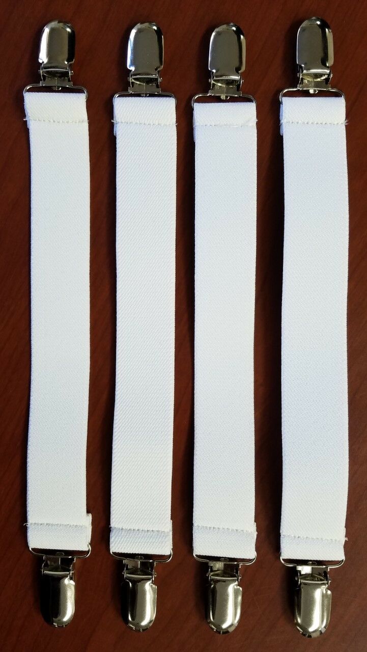 Bed Sheet Grippers, Fasteners, Straps, Clasps, Clips, 4 Pack, Elastic, White