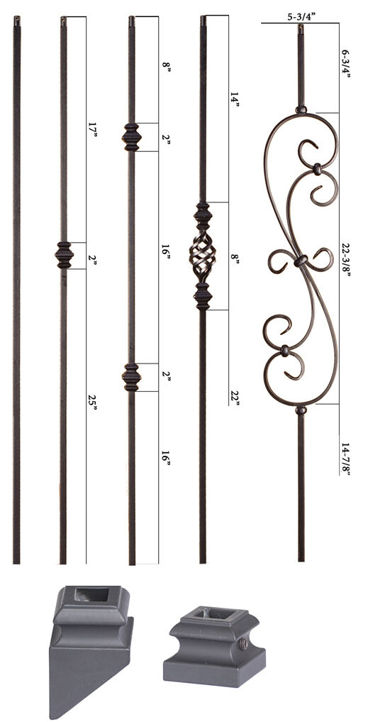 Satin Black - Modern Aalto Iron Balusters For Stairs - Hollow Wrought Iron