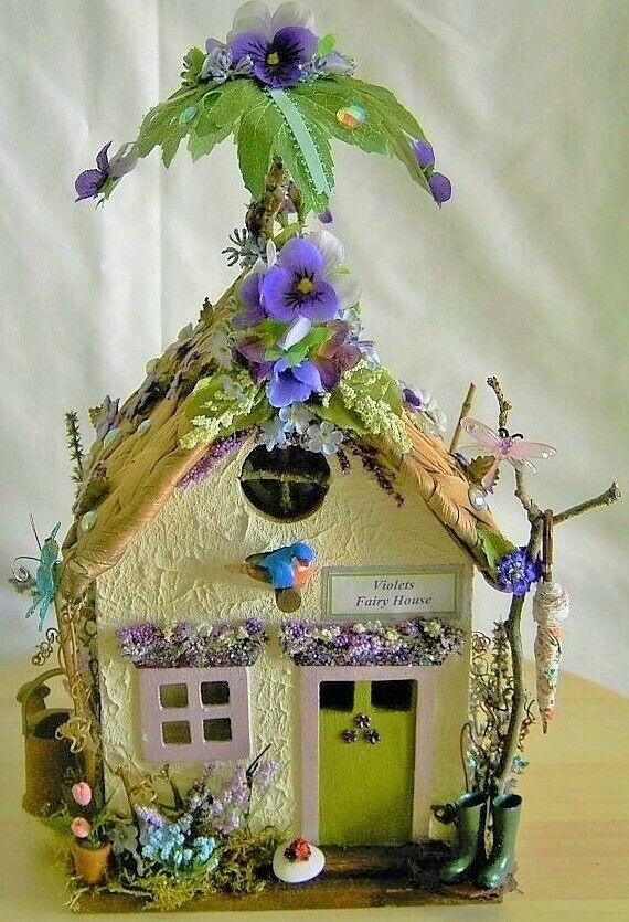 Sweet Violets Purple Flower Fairy House Fairy Garden Miniature Doll House Decor