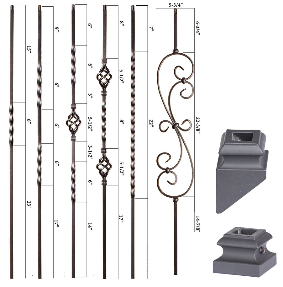 Satin Black - Twist & Basket Iron Balusters - Solid Wrought Iron - Stair Parts