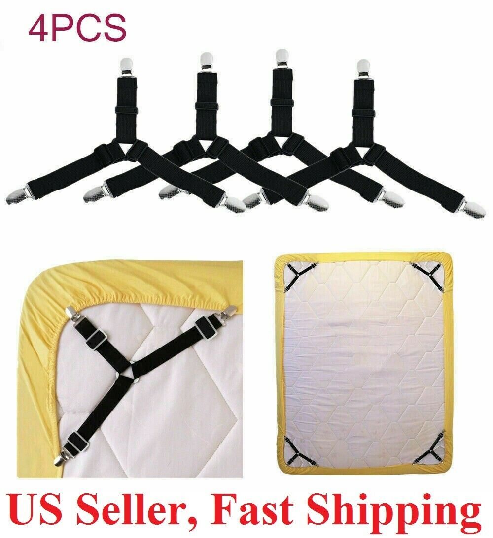 4pcs Bed Suspender Straps Mattress Fastener Holder Triangle Grippers Sheet Clips